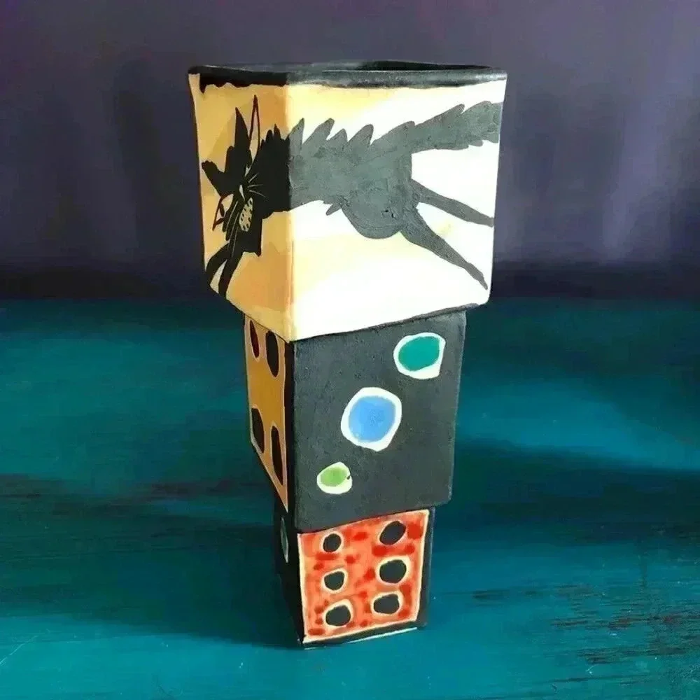 Handmade 3 Piece Cat + Mouse Ceramic Vases